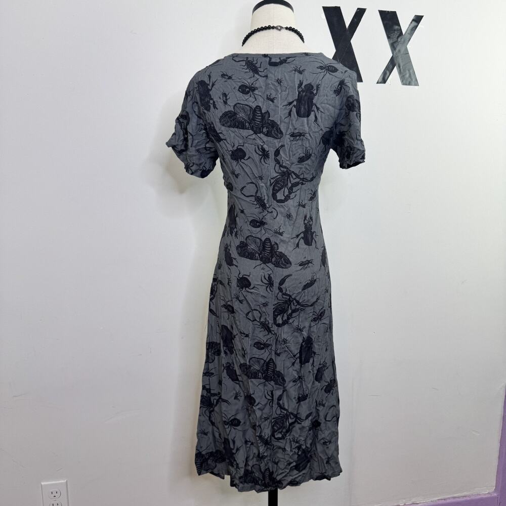 Disturbia Parasite Bug Print Midi Shirt Dress Button Front Goth Alt 4 - Picture 4 of 8